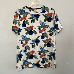 Hollister Tiger &‎ Flowers All Over Print Novelty T-Shirt Large
